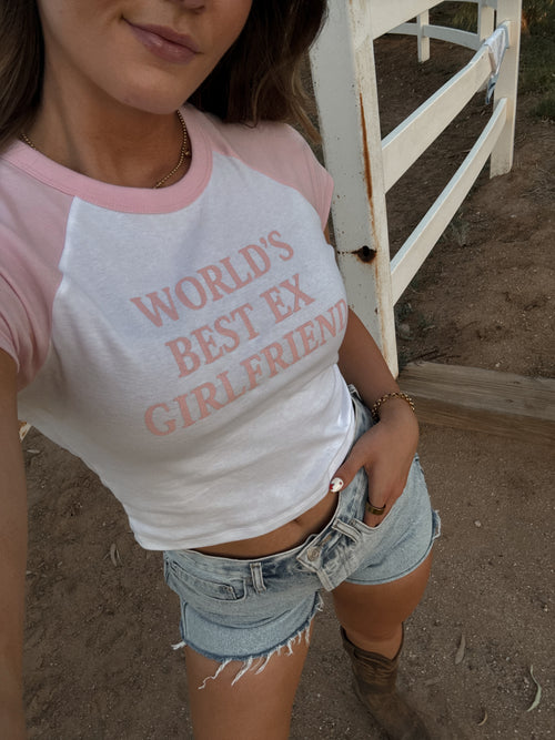 Worlds Best Ex Girlfriend Baseball Tee - Blush Pink
